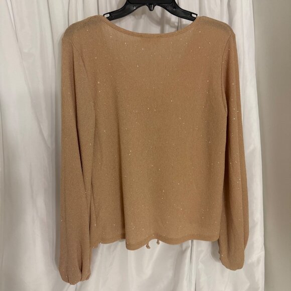 Entro Womens Small Ruched Drawstring Gold Glitter Blouse - Picture 5 of 6